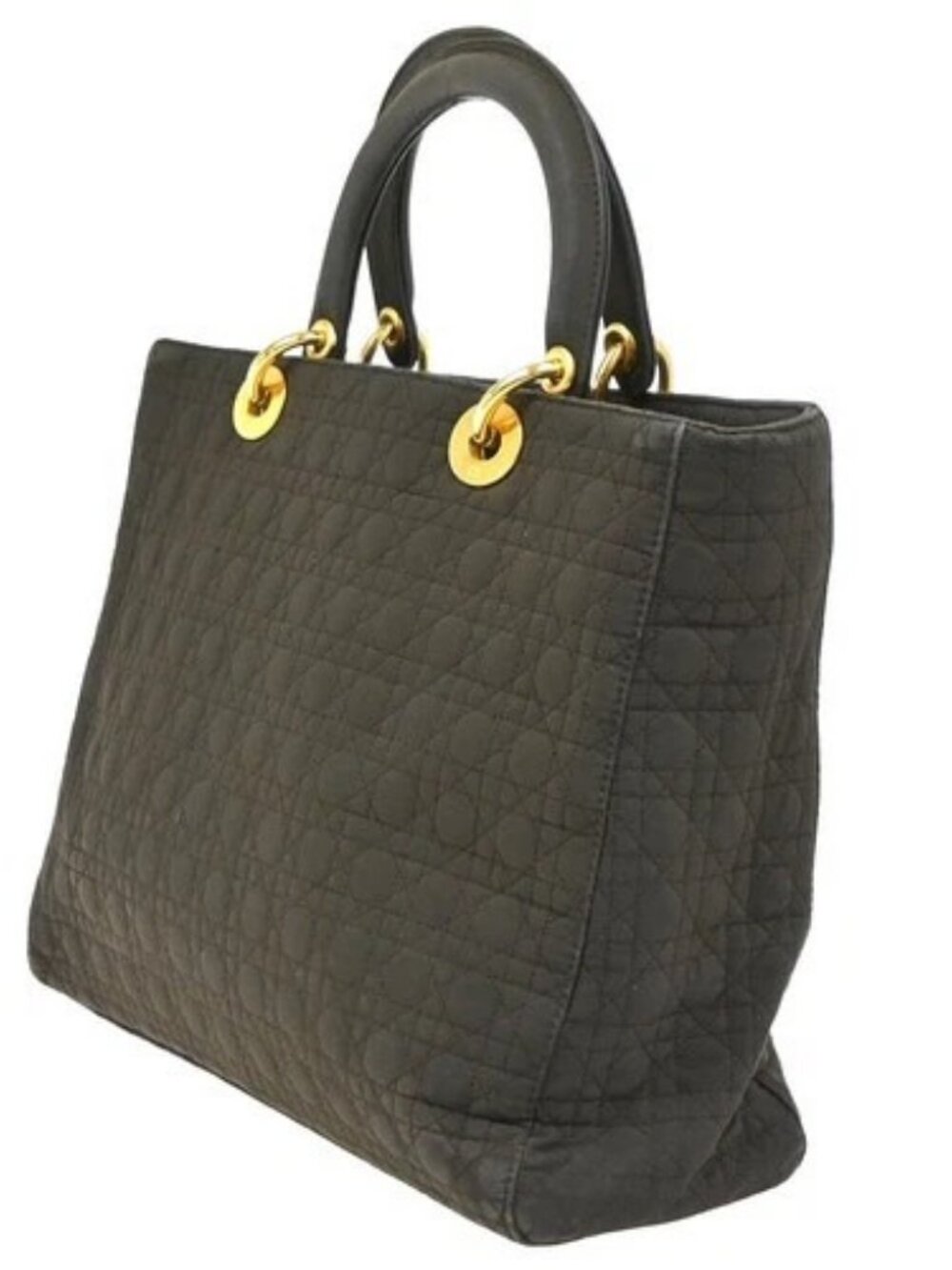 CHRISTIAN DIOR Logo Lady Cannage Hand Bag Nylon Leather Brown GHW Italy 70KC638 - Picture 4 of 15